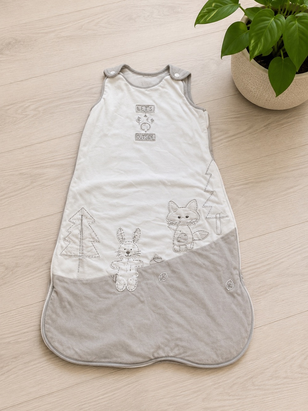 First Wish Sleep Sack 6-18M Fleece Bunny Kitten Zip Gray White Cozy Woodland‎